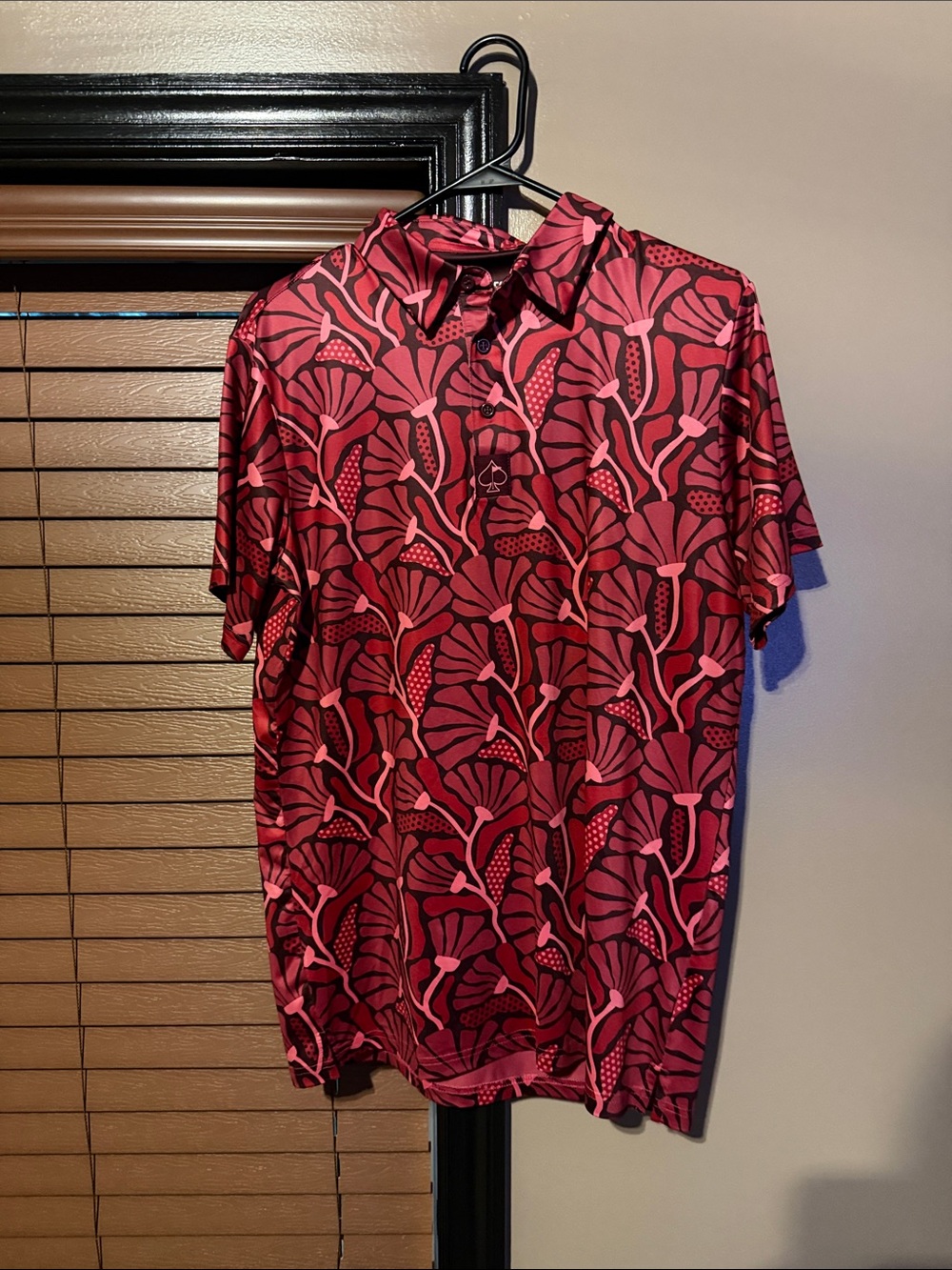 Men's Red Floral-Pattern Polo Shirt - Short Sleeve